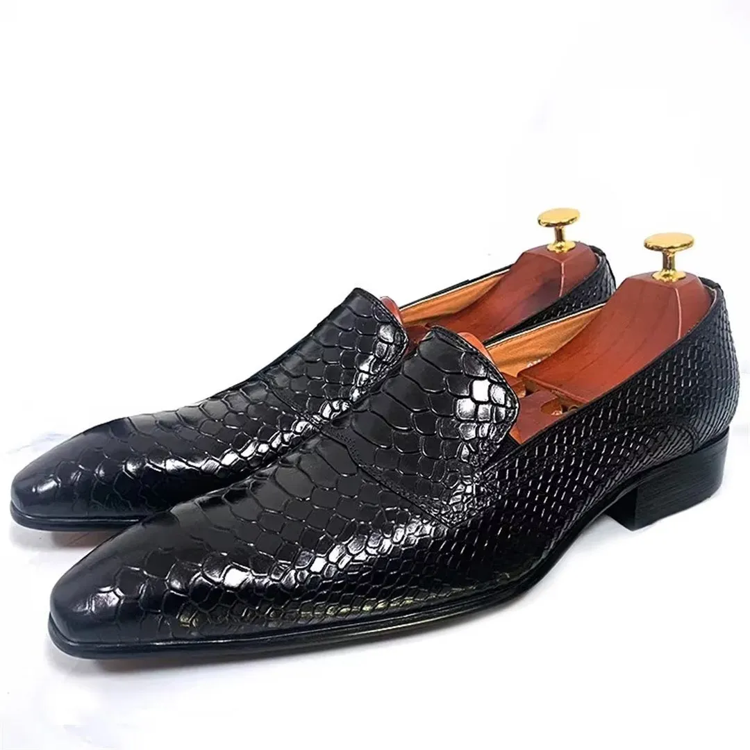 LeathLux Genuine Crocodile Pattern Sophisticated Slip-Ons 1