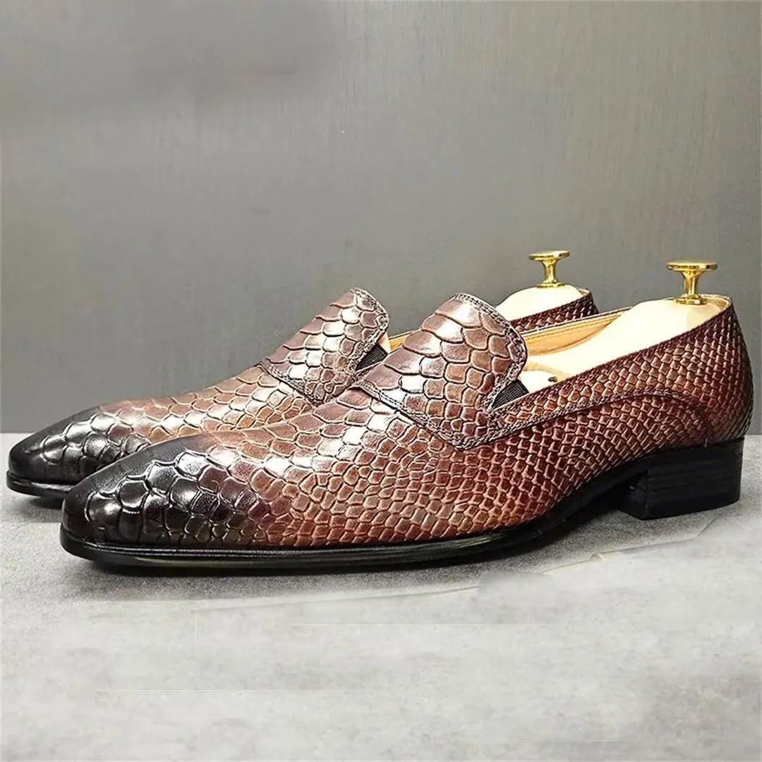 LeathLux Genuine Crocodile Pattern Sophisticated Slip-Ons 1