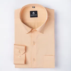 Light Orange Color Dotted Dobby Cotton Shirt For Men