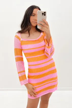 Lily Crochet Mini Dress Pink Orange