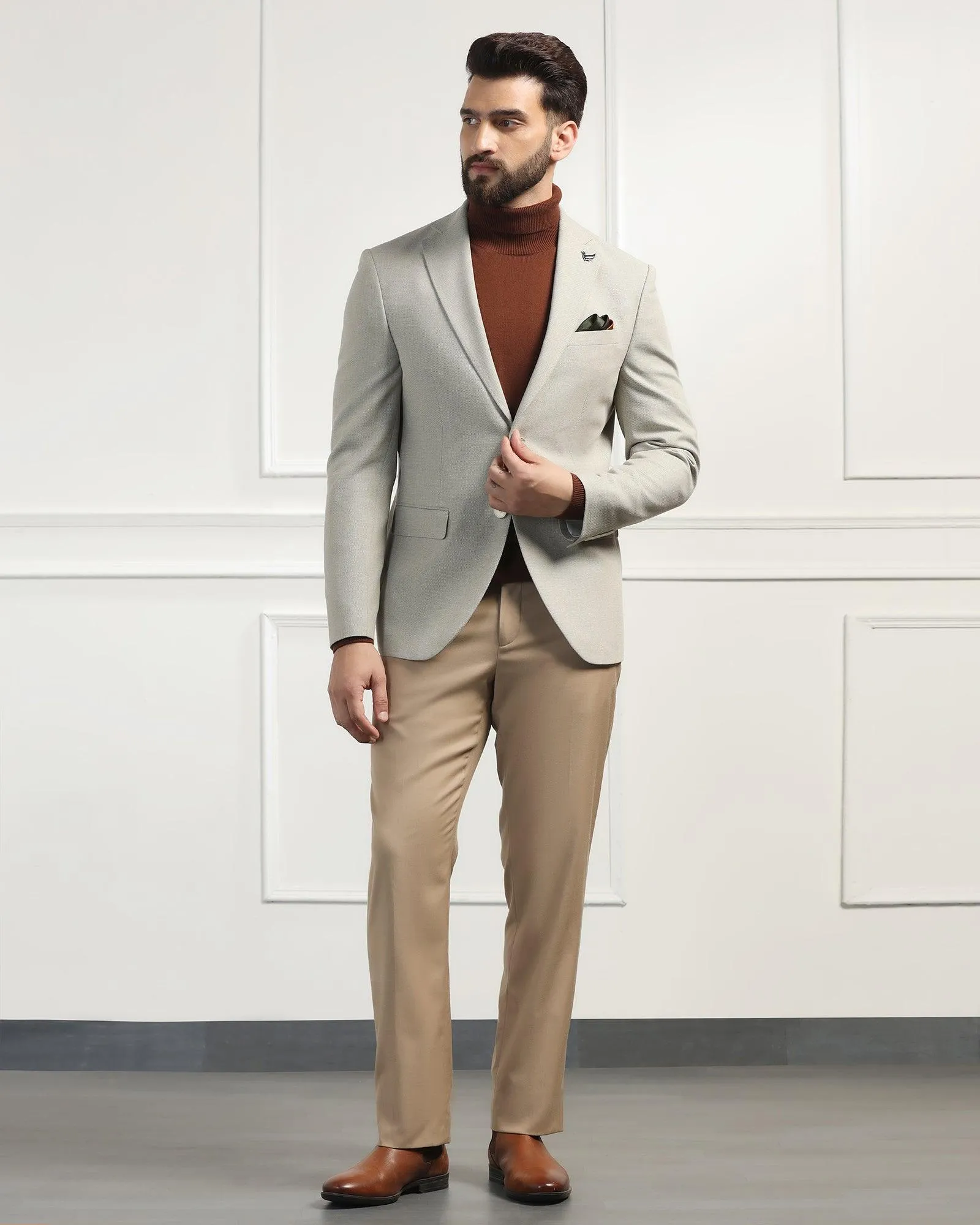 Linen Formal Light Olive Textured Blazer - Datsun