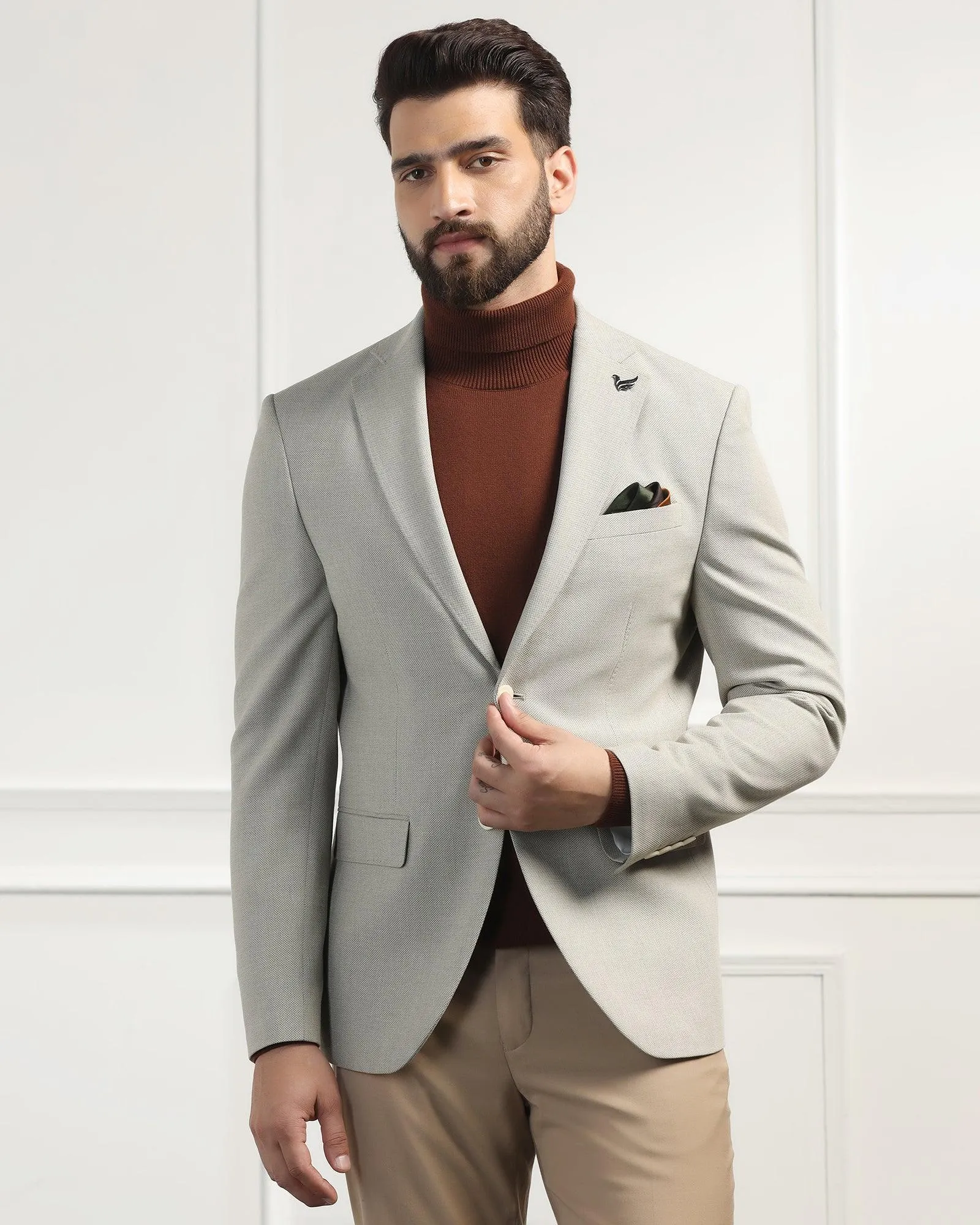 Linen Formal Light Olive Textured Blazer - Datsun