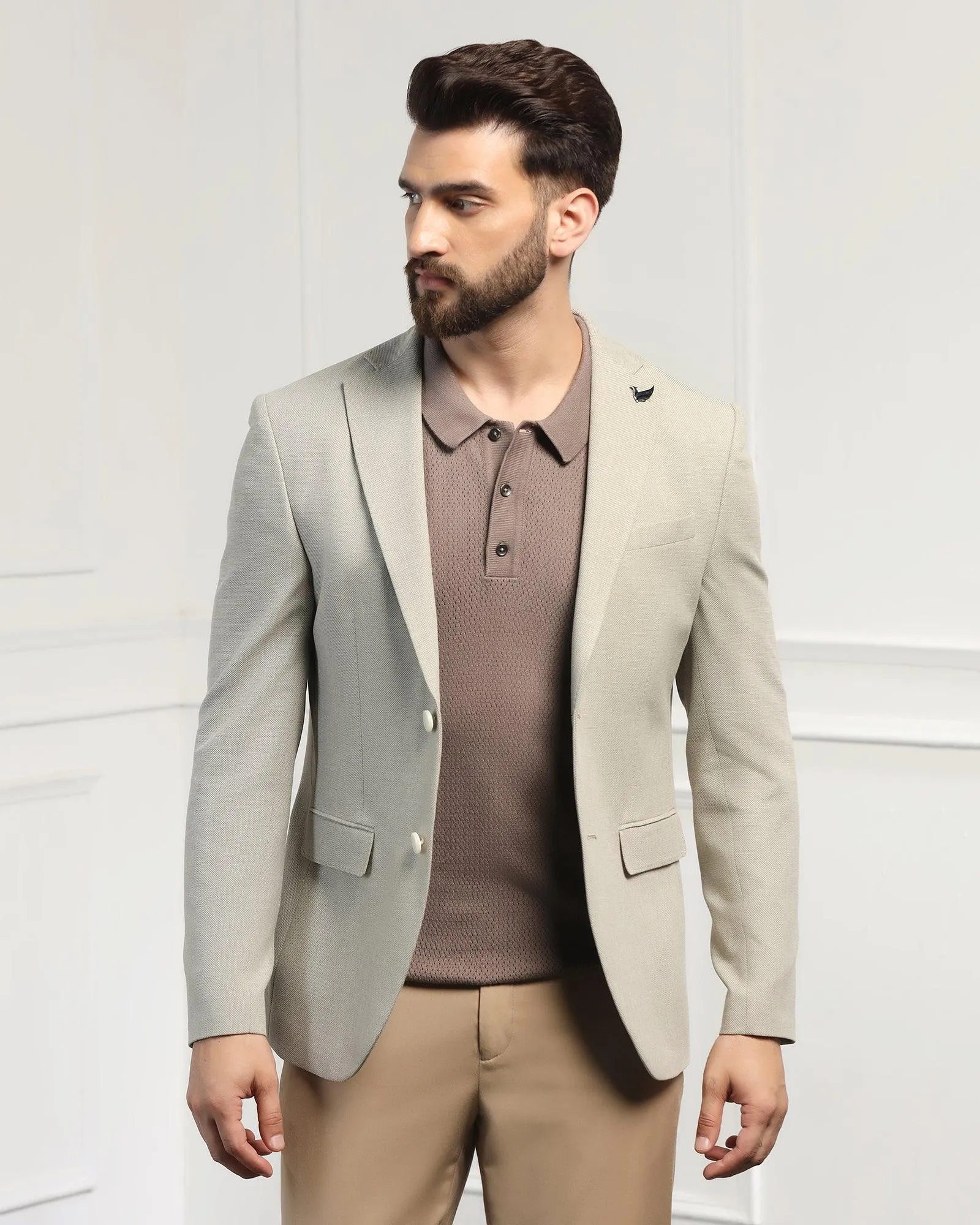 Linen Formal Light Olive Textured Blazer - Datsun