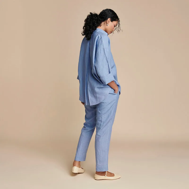 Linen Oversized Shirt for Women | Blue