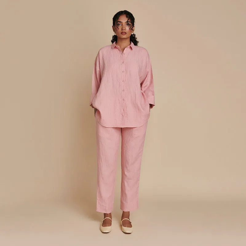 Linen Oversized Shirt for Women | Flared | Pink