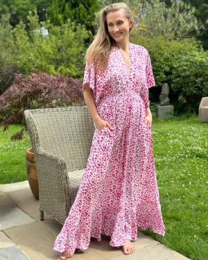 Long Leopard Print Jumpsuit - Pink