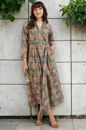 long trench dress - indigo melodies & vintage florals