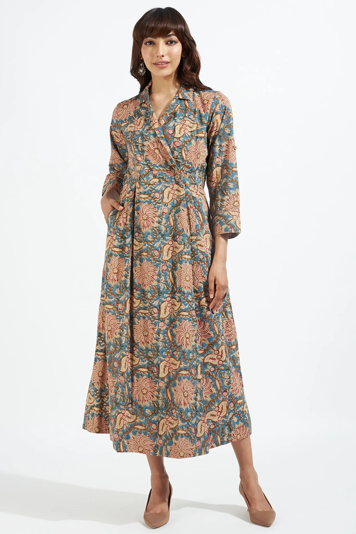 long trench dress - indigo melodies & vintage florals