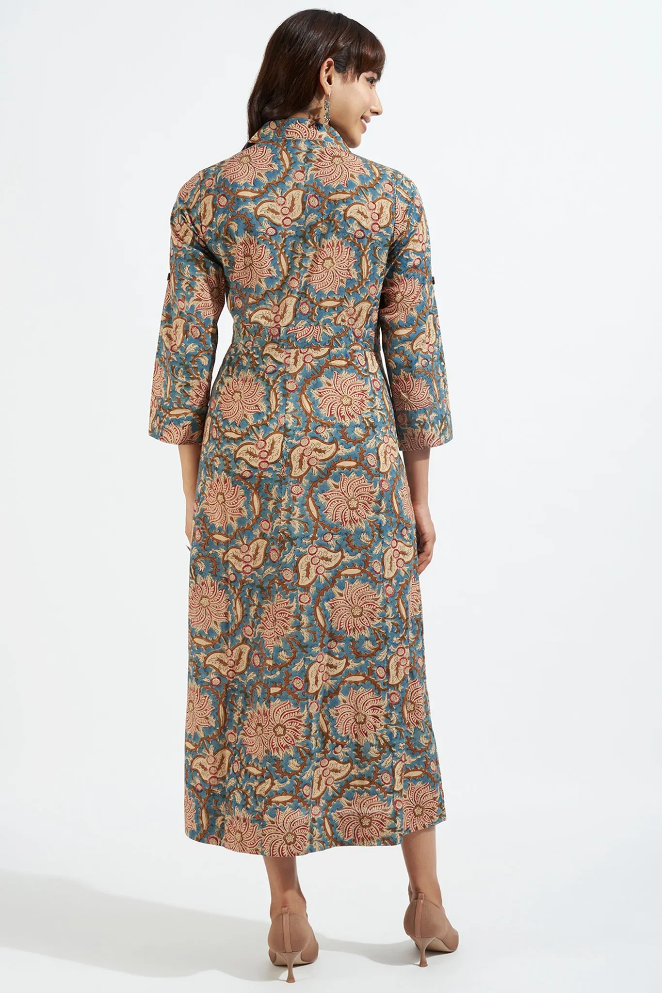 long trench dress - indigo melodies & vintage florals