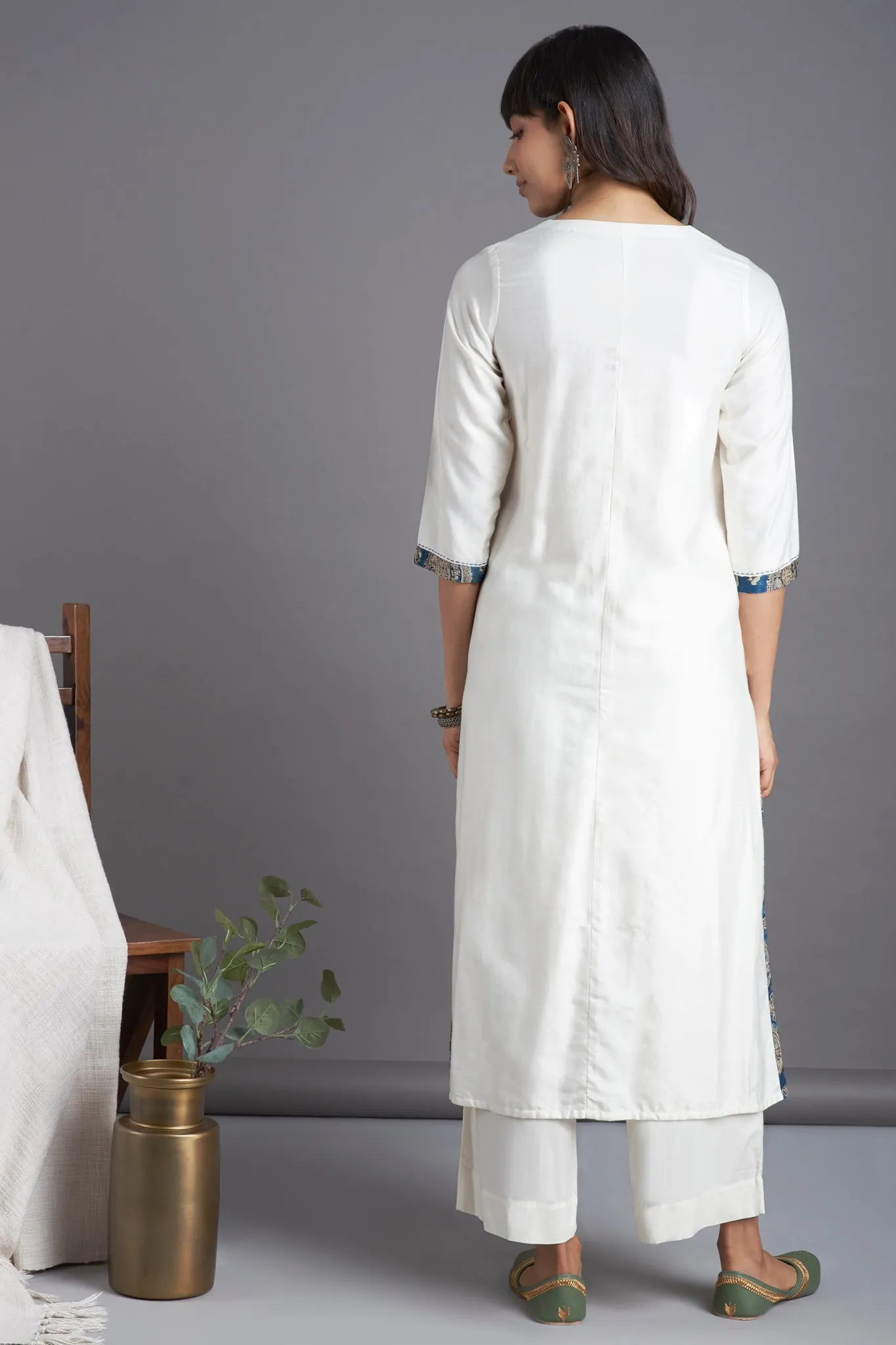 long yoke silk kurta - celestial dance & sparkling sapphire