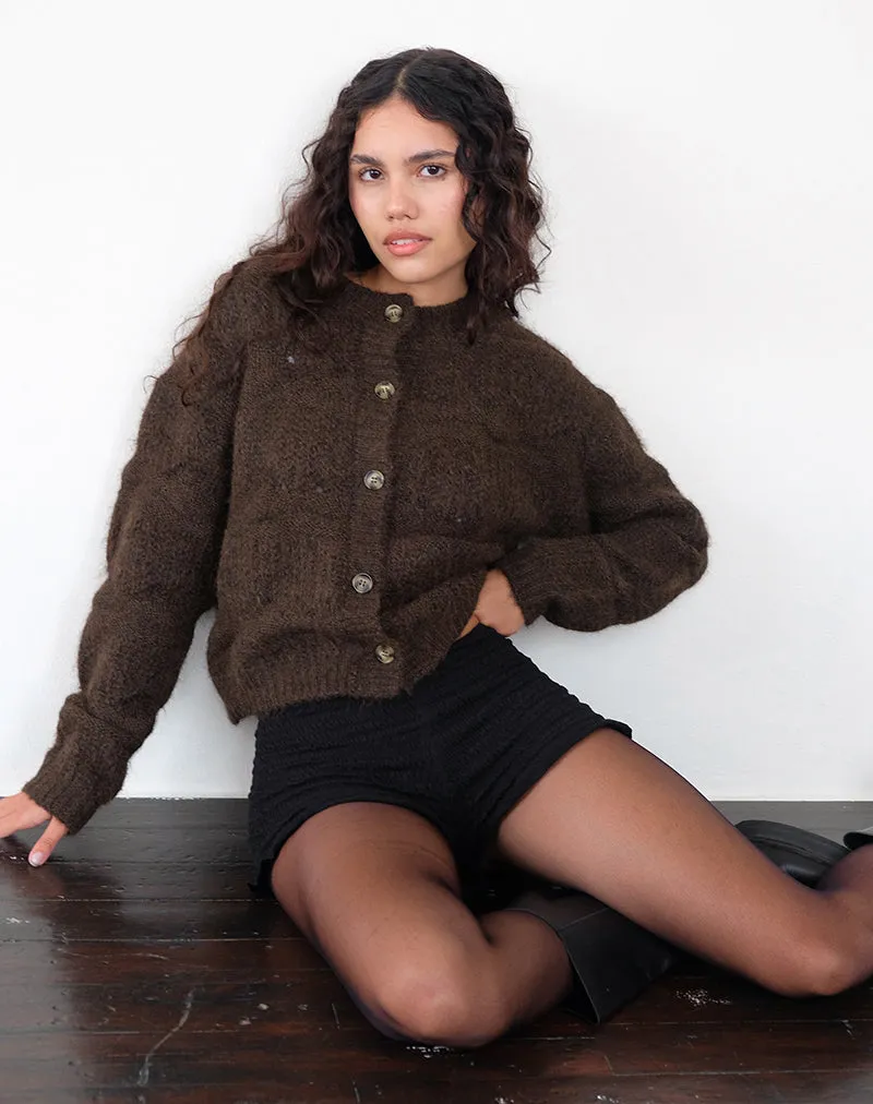 Luciana Textured Knit Cardi in Dark Brown