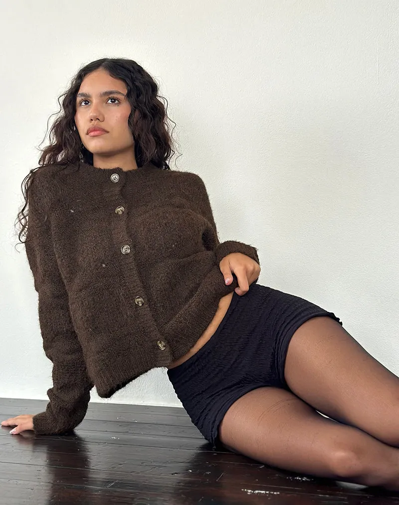 Luciana Textured Knit Cardi in Dark Brown