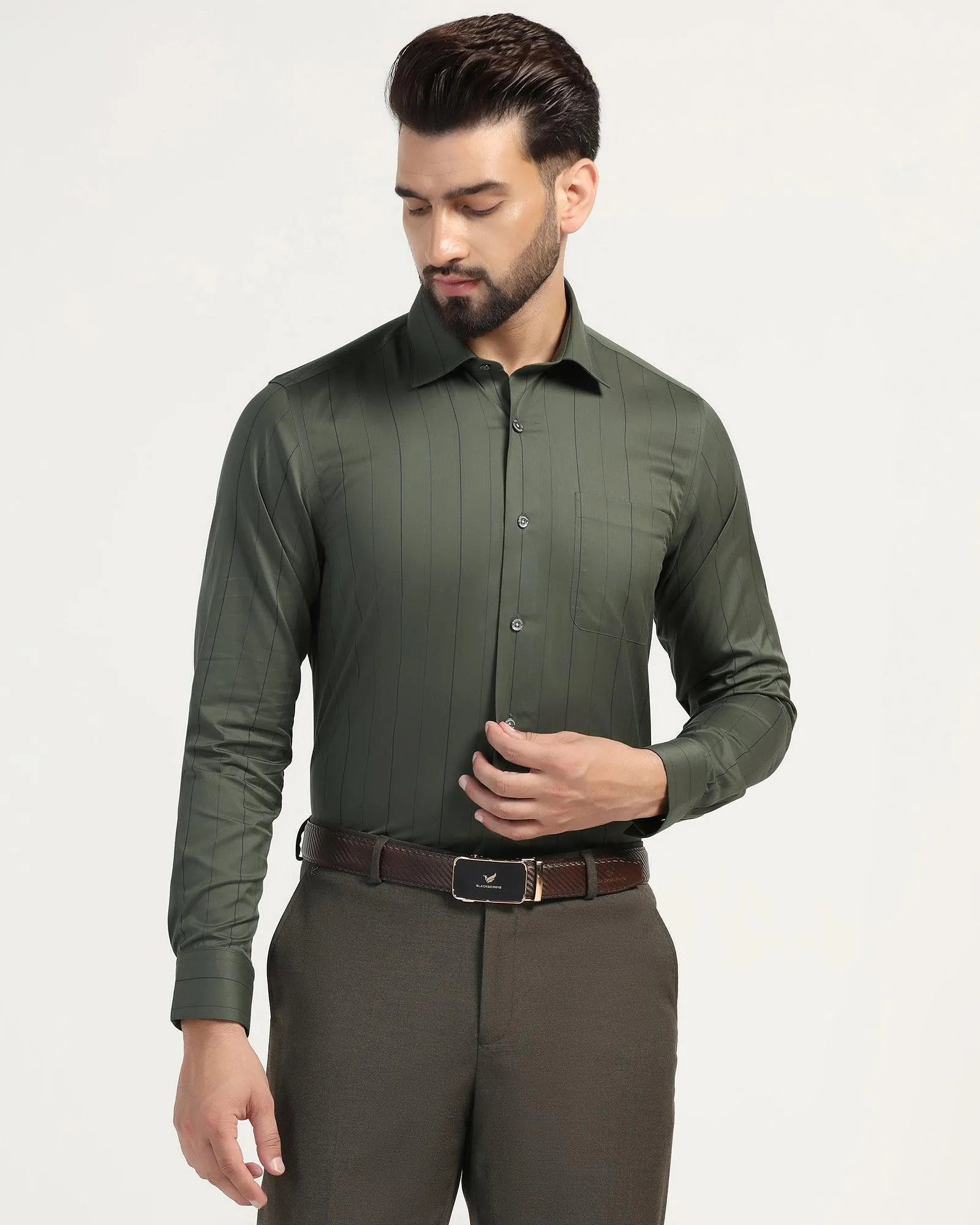 Luxe Formal Olive Stripe Shirt - Delta