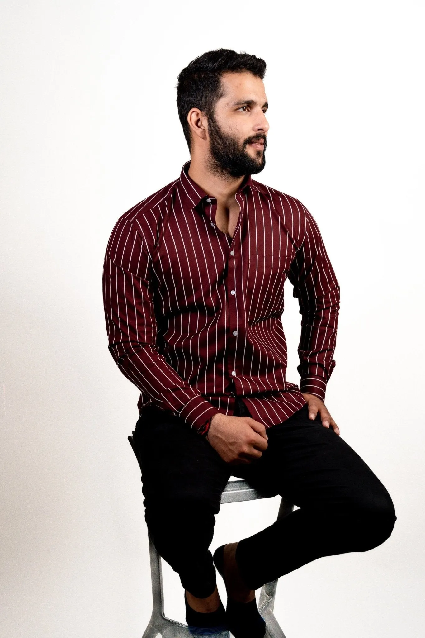 Maroon Color Pure Cotton Lining Shirt For Men