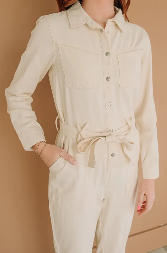 Melbourne Vanilla Utility Jumpsuit - Nursing Friendly - FINAL SALE