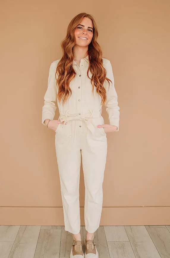 Melbourne Vanilla Utility Jumpsuit - Nursing Friendly - FINAL SALE