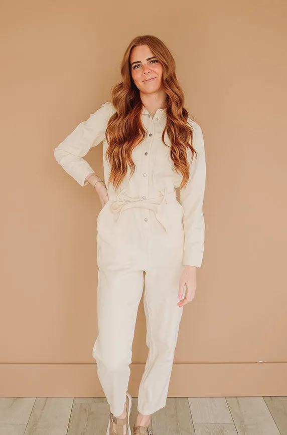 Melbourne Vanilla Utility Jumpsuit - Nursing Friendly - FINAL SALE