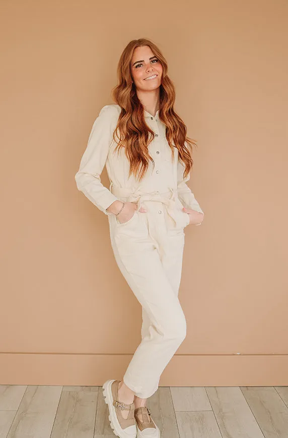 Melbourne Vanilla Utility Jumpsuit - Nursing Friendly - FINAL SALE