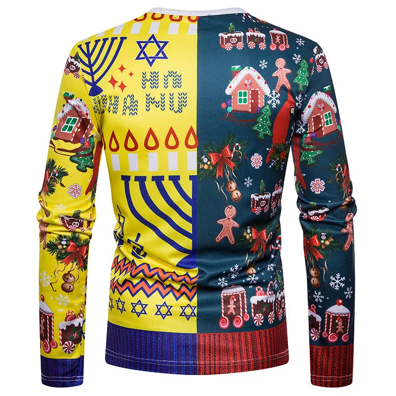 Men Crewneck Christmas Prints Long Sleeves T-Shirt