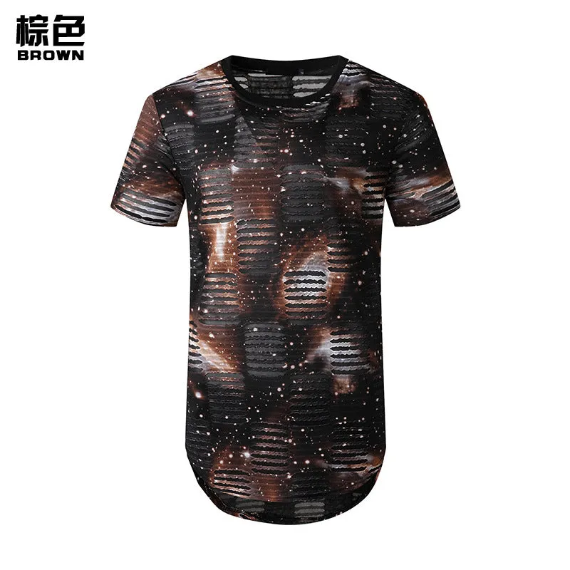 Men Crewneck Holes Short Sleeves T-Shirt