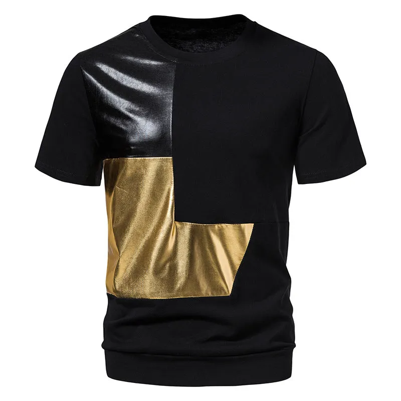 Men Crewneck Patchwork Bicolor Short Sleeves T-Shirt