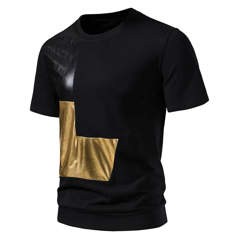 Men Crewneck Patchwork Bicolor Short Sleeves T-Shirt