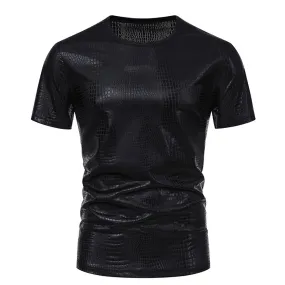 Men Crewneck Snakes Patterns Glossy Short Sleeves T-Shirt