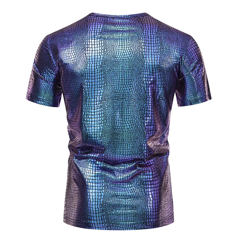 Men Crewneck Snakes Patterns Glossy Short Sleeves T-Shirt