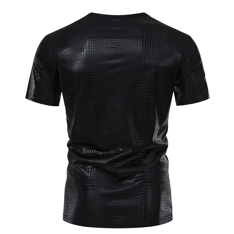 Men Crewneck Snakes Patterns Glossy Short Sleeves T-Shirt