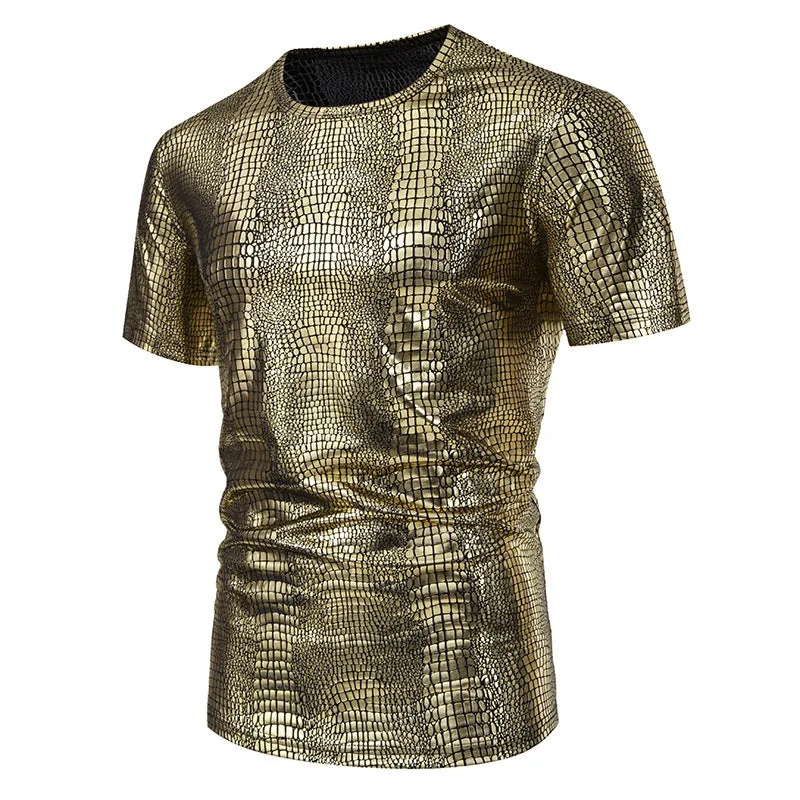 Men Crewneck Snakes Patterns Glossy Short Sleeves T-Shirt