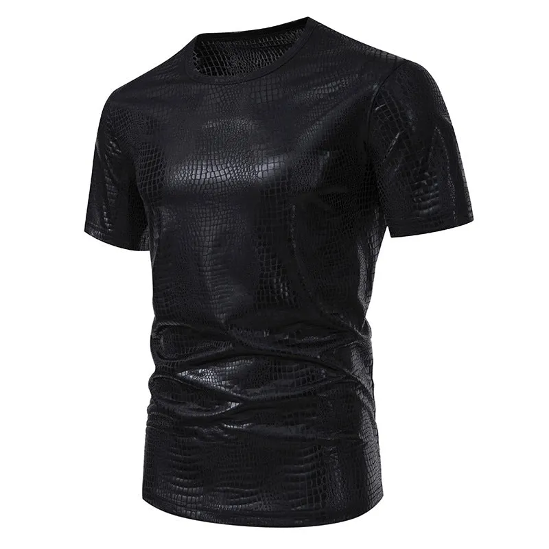 Men Crewneck Snakes Patterns Glossy Short Sleeves T-Shirt