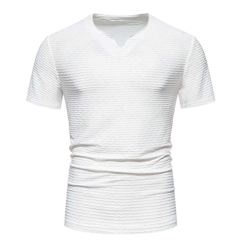 Men Crewneck V-Neck Stripes Short Sleeves T-Shirt