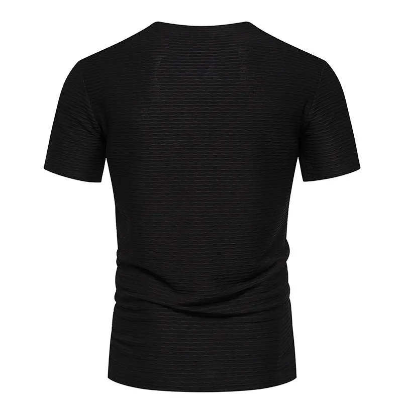 Men Crewneck V-Neck Stripes Short Sleeves T-Shirt