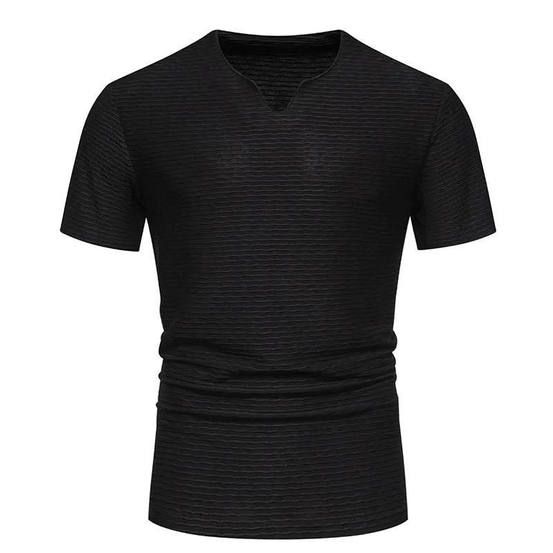 Men Crewneck V-Neck Stripes Short Sleeves T-Shirt