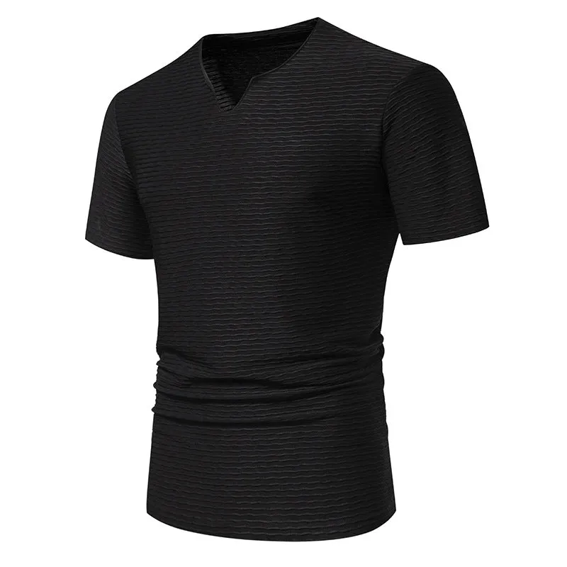 Men Crewneck V-Neck Stripes Short Sleeves T-Shirt