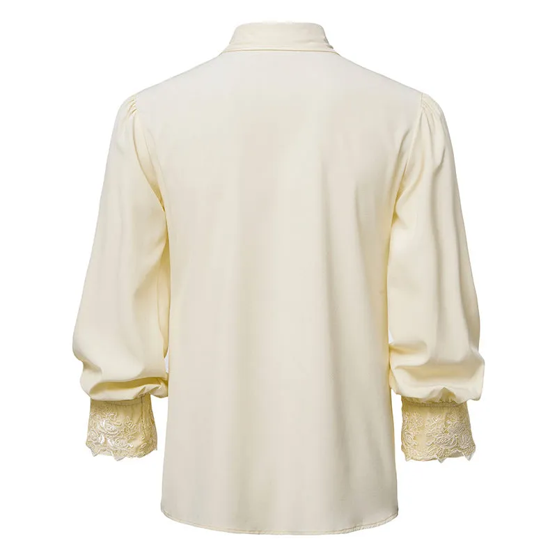 Men Ruffles Embroidery Turnover Collar Long Sleeves Shirt