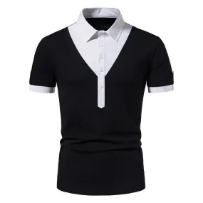 Men Turnover Collar Buttons Bicolor Short Sleeves T-Shirt