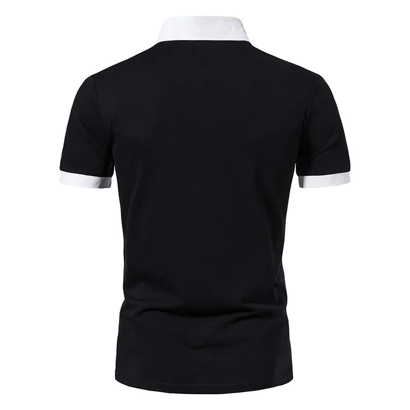 Men Turnover Collar Buttons Bicolor Short Sleeves T-Shirt