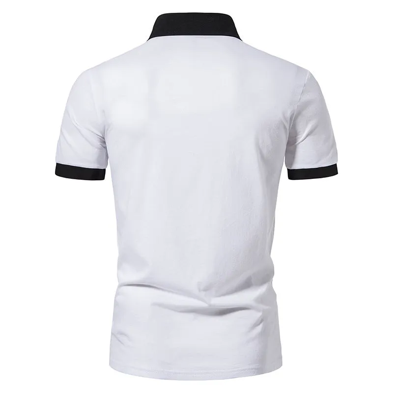 Men Turnover Collar Buttons Bicolor Short Sleeves T-Shirt