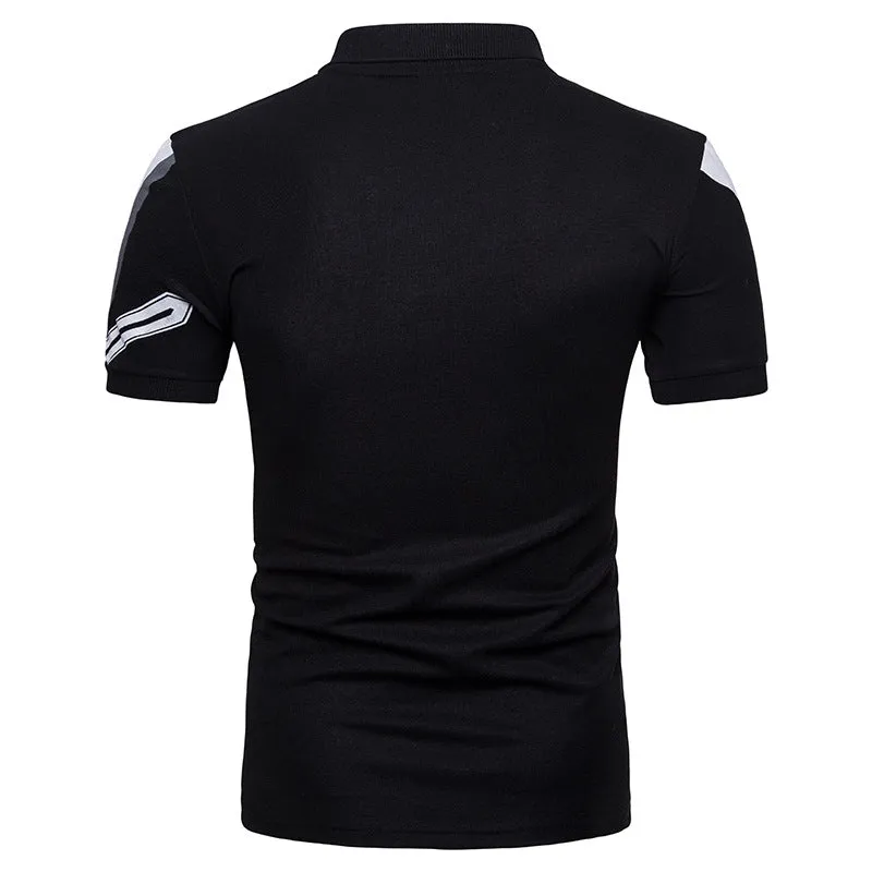 Men Turnover Collar Buttons Patchwork Short Sleeves T-Shirt