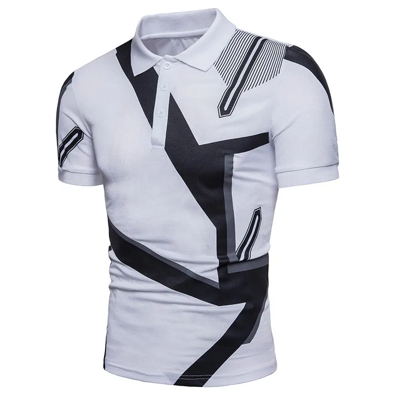 Men Turnover Collar Buttons Patchwork Short Sleeves T-Shirt