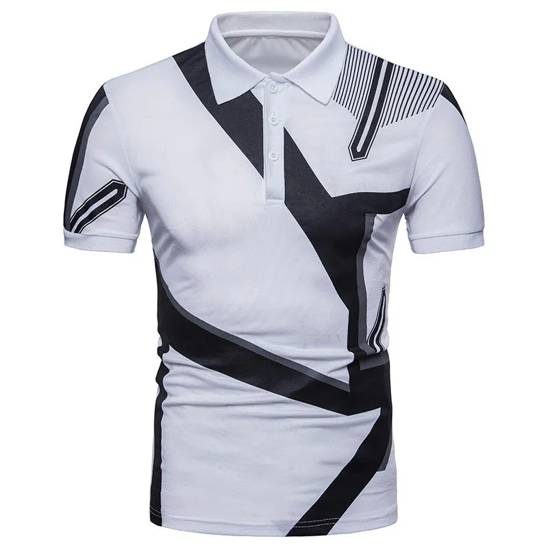 Men Turnover Collar Buttons Patchwork Short Sleeves T-Shirt