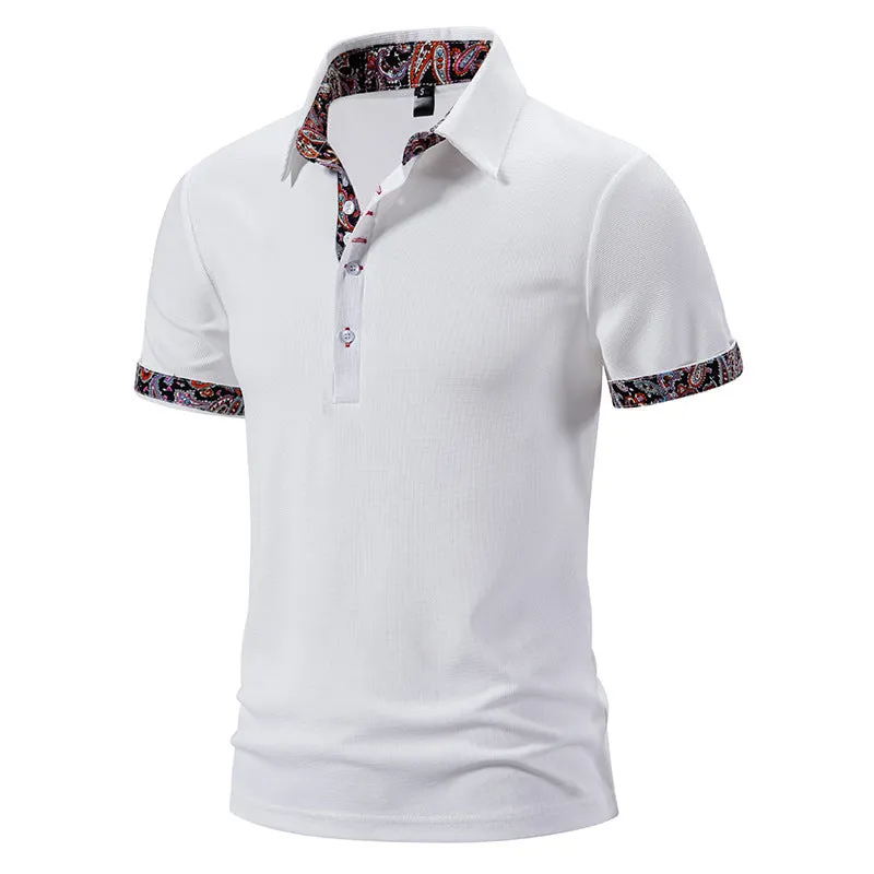 Men Turnover Collar Buttons Short Sleeves T-Shirt