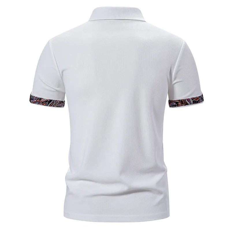 Men Turnover Collar Buttons Short Sleeves T-Shirt