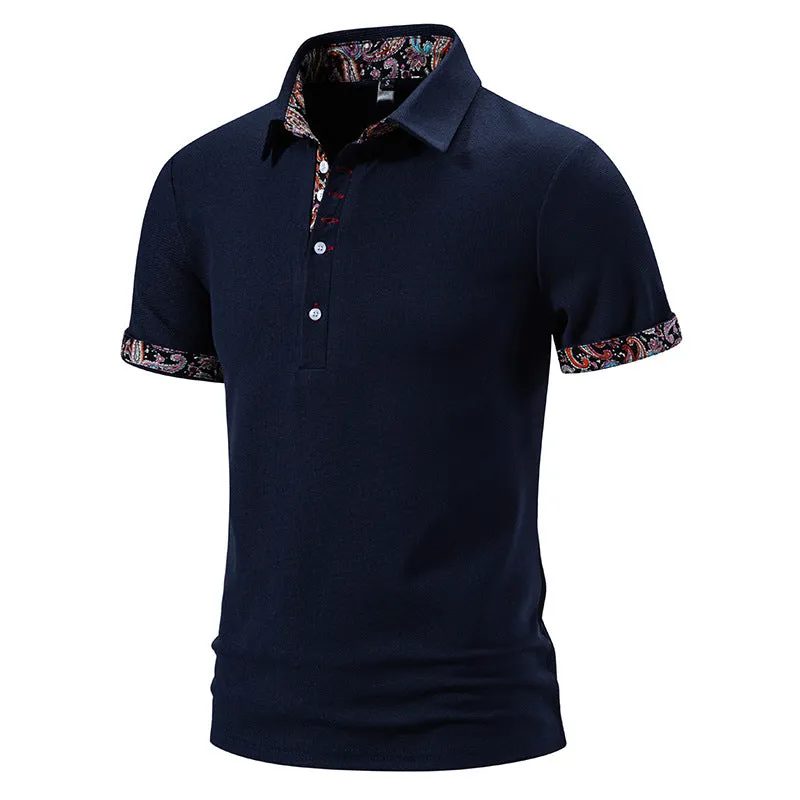 Men Turnover Collar Buttons Short Sleeves T-Shirt