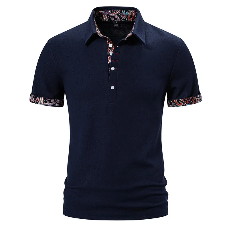 Men Turnover Collar Buttons Short Sleeves T-Shirt