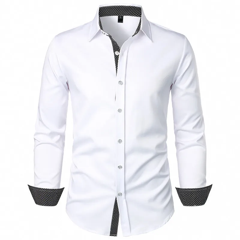 Men Turnover Collar Dots Long Sleeves Shirt