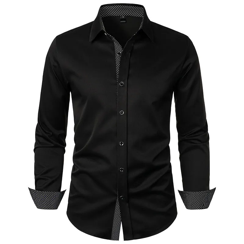 Men Turnover Collar Dots Long Sleeves Shirt