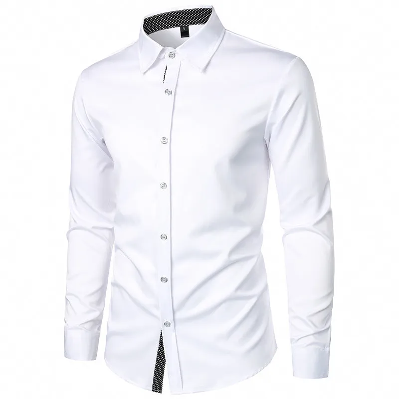 Men Turnover Collar Dots Long Sleeves Shirt