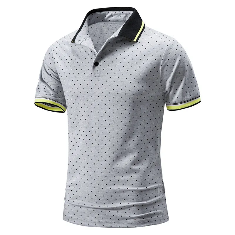 Men Turnover Collar Dots Short Sleeves T-Shirt